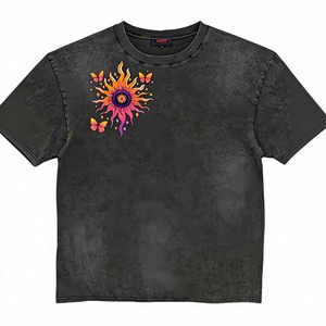 Camiseta de Hombre, Estilo Casual, Negra, Lavada, con Estampado Gráfico de Mariposas y <span class=keywords><strong>Sol</strong></span>, Bohemia, de Manga Corta, <span class=keywords><strong>para</strong></span> Cualquier Ocasión - Product Image 2