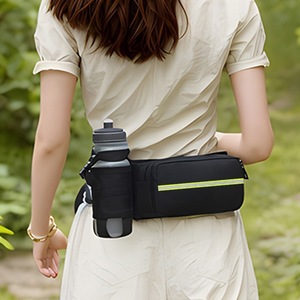 Sports Water Bottle Waist <b>Bag</b> 13 Inches Adjustable Hip Outdoor Sports Unisex Black Waterproof Interior Zipper Pocket - Product Image 2