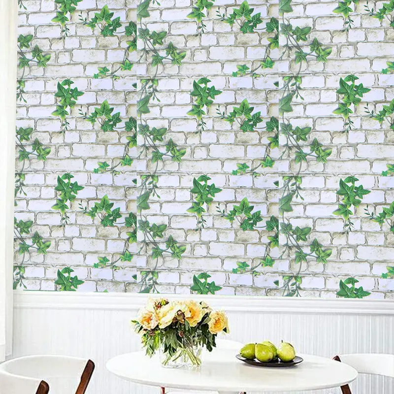 3d Green Leaf Vine Brick Wallpapers For Living Room Bedroom Shop Hotel TV Background Wall Sticker Home Decor PVC Wallpaper Mural