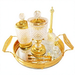 Ensemble de brûleurs d'encens arabes BELA en métal durable à motifs raffinés, parfum bois de santal, décoration aromatique pour hôtels et fêtes, plateau miroir - Product Image 3