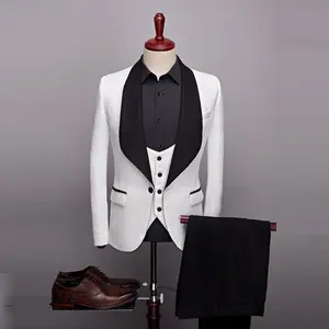 All'ingrosso moda uomo grande scialle 3 pezzi Set rosa rosso blu bianco nero sposo abiti da sposa di qualità smoking Jacquard