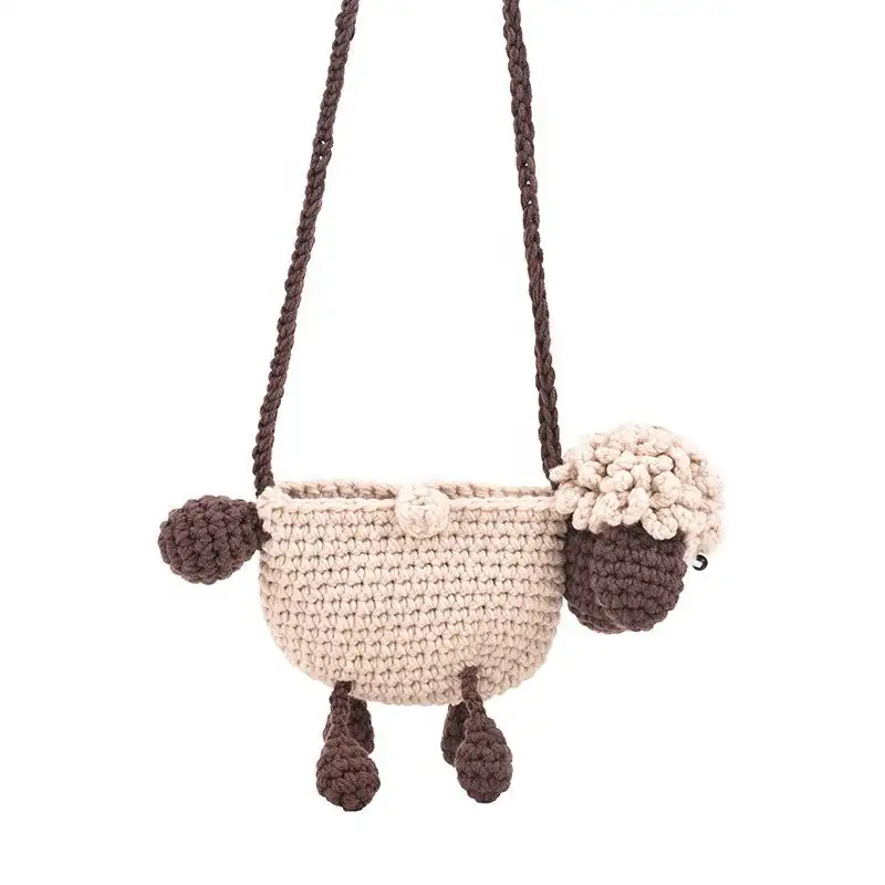 Wholesale Low Price New Design Cute Fashion Lamb Crossbody Sling Bag Handmade Crochet Handbags for Boys and Girls