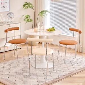 Chaise de <span class=keywords><strong>salle</strong></span> <span class=keywords><strong>à</strong></span> <span class=keywords><strong>manger</strong></span> moderne et simple en cuir style crème avec dossier, en métal, aspect vieilli, luxe léger, pour <span class=keywords><strong>salle</strong></span> <span class=keywords><strong>à</strong></span> <span class=keywords><strong>manger</strong></span>, salon de thé, usage décontracté - Product Image 2