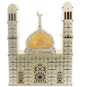 2024イスラム教徒のEid木製LEDカウントダウンタイマーキャビネットギフト子供向けラマダン城カレンダーキャビネットイスラム用ラマダン装飾