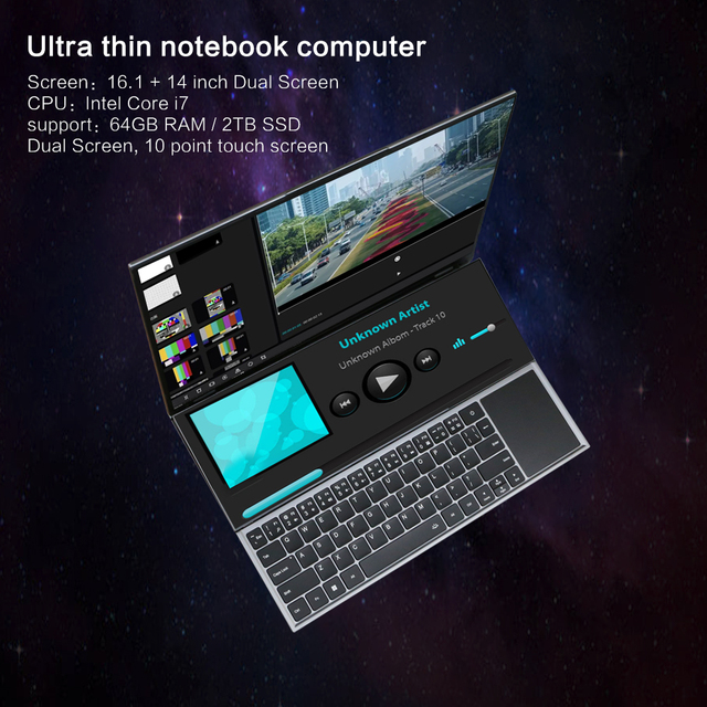 16 + 14 Inch Touch Screen 2026 New CPU I7-9750H Laptop Dual Screen Win10 /win 11 Gaming Laptop