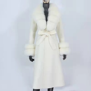 Abrigo de invierno de Cachemira para mujer, abrigo largo con ribete de lana y piel de zorro a la moda - Product Image 3