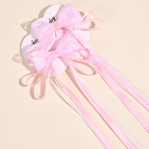 CN 2Pcs Satin Fée Cheveux Arc Clip Enfants Solide Couleur Pastel Longues Queues Pince À Cheveux Maille Filles Cheveux Accessoires - Product Image 4