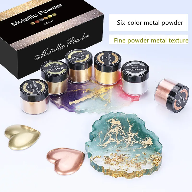20ml/ボックスDIYマーブルメタルパウダー6色エポキシ樹脂シリコンモールドジュエリー鋳造ゴールドシルバーカラー
