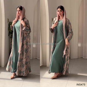 Habib 2025新デザイン3ピースエレガントなアバヤセット卸売りカスタムプリントアバヤヒジャーブインナードレス付き - Product Image 4