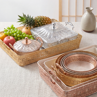 Ensemble de plateaux de service en plastique transparent à motif de roses avec bordure et poignées dorées, plateaux décoratifs pour la cuisine, les fêtes, la table basse