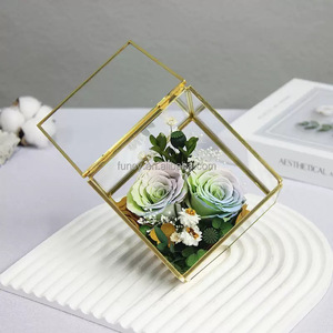 Arbre à souhaits en verre irrégulier pour bébé fille nouveau-né, rouge et bleu, fleur éternelle, design Art Déco écologique, 16x14x25cm, salon - Product Image 6