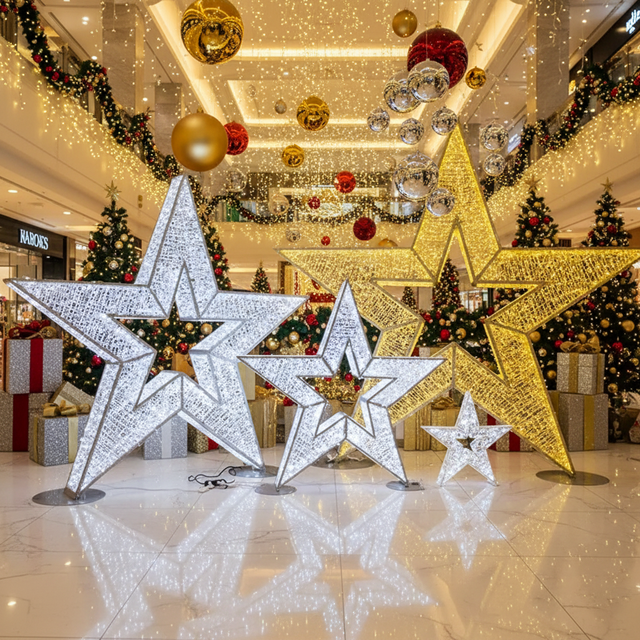 Hot Sale Evermore 3D Star Christmas Motif LED Decoration Lights PVC Material -20+40 with 90 Accessories Outdoor Commercial Use