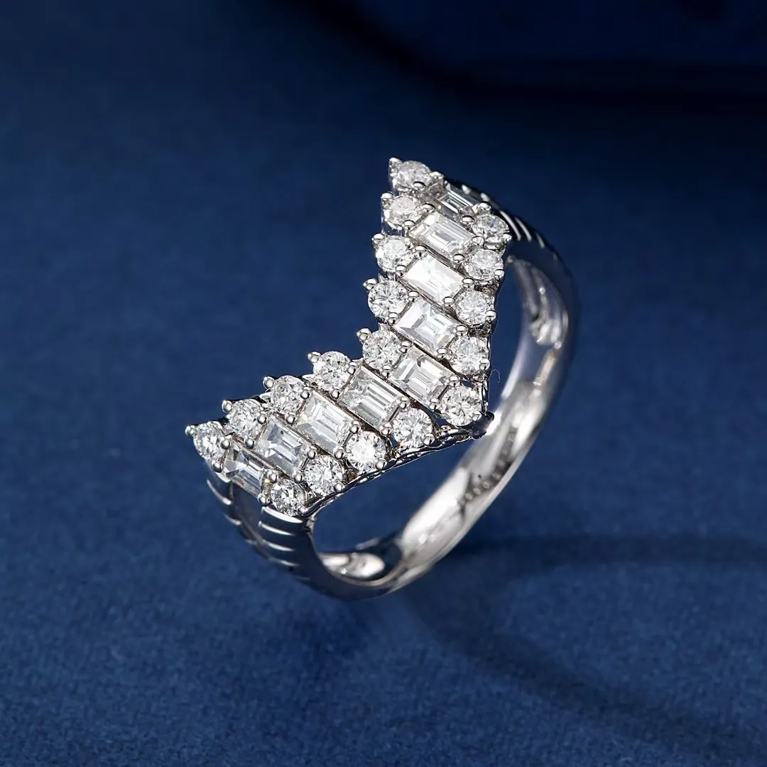 H & F asli alami berlian Baguette Cut cincin pernikahan 1ct sayap mode kustom 18k 14k 9k emas Solid wanita cincin produsen
