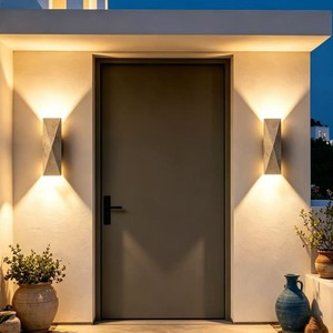 Lampe murale LED imperméable d'extérieur, carrée, style pierre jaune, pour cour, villa, maison d'hôtes, restaurant, éclairage de balcon - Product Image 5