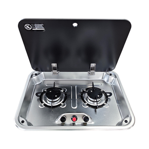 Cuisinière à gaz encastrable JDA à 2 brûleurs avec couvercle en verre SUS304, taille 480x370mm, sablée, pour camping-car, <span class=keywords><strong>caravane</strong></span>, bateau, marine, voyage - Product Image 1