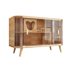 Nouveau meuble pour chat en bois massif, intérieur, villa de cheveux, partage d'animaux, meuble TV, double cage pour chat