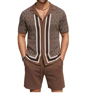 Ensemble de shorts en viscose à col cubain, style business décontracté, costumes en tricot jacquard de haute qualité pour hommes, printemps été - Product Image 1