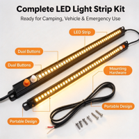 Barre lumineuse LED dimmable 12V pour camping, double couleur ambre + blanc/rouge + blanc, éclairage portable tout-en-un pour camping-car, tente, voiture