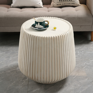 Table d'appoint conique cannelée en oxyde de magnésium blanc cassé, table d'appoint ronde de 16,54 pouces - Product Image 2