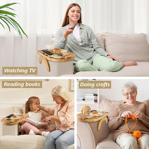 Plateau d'accoudoir en bambou avec support pour téléphone et porte-gobelet, pliable et portable pour pouf, usage domestique - Product Image 2