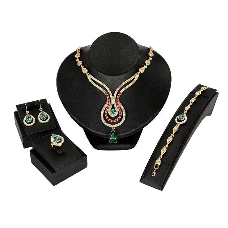 Conjunto de joyería de aleación india, pulseras, pendientes, anillo, collar, conjunto de anillos, regalos, gran oferta