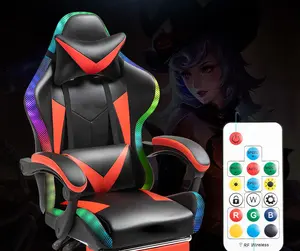 Silla de gaming de cuero pu con luces y altavoces, sillón de juegos con luz led rgb, Rosa