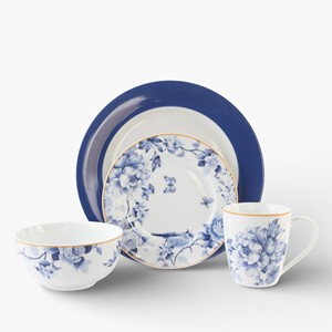 <span class=keywords><strong>Service</strong></span> de table en porcelaine bleu et blanc, assortiment de couleurs bleu marine, comprenant une assiette plate, une assiette à dessert, une tasse à thé et une soucoupe - Product Image 5