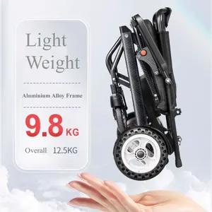 Cadeira de rodas dobrável para deficientes, cadeira de rodas elétrica de alumínio leve com bateria de lítio 10A de 9,8 kg