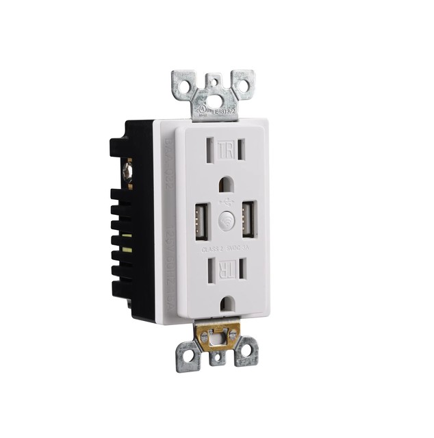 Smart Wi-Fi Industrial Copper In-Wall Tamper Resistant Dual USB Wall Outlet Compatible Alexa Google IFTTT 15A CUL Listed