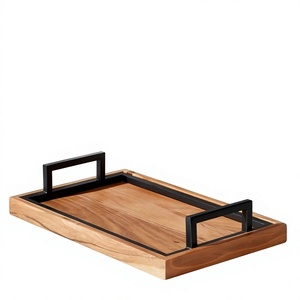 Wholesale Luxurious Eco-Friendly Powder Coated Wooden Serving <b>Tray</b> Handmade Engraved Logo Custom Made Commercial Grade - Product Image 3