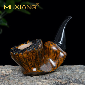 Muxiang Briarwood Pipe Free Type Handmade Tobacco Pipe With Bark Gold Glossy Surface For Men Smoking Accessory - Product Image 1