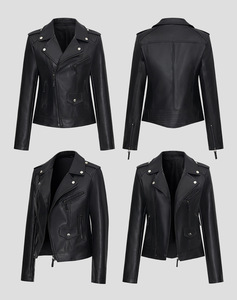 <span class=keywords><strong>Chaqueta</strong></span> corta de motociclista de piel sintética para mujer, <span class=keywords><strong>chaqueta</strong></span> negra de cuero PU de calle a la moda - Product Image 6