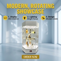 Vitrine rotative hexagonale en acrylique avec éclairage LED, verrouillable, pour comptoir, parfums, cosmétiques, bijoux