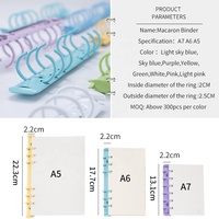 Mécanisme de reliure à anneaux A8 Mini 3 anneaux, couleurs macaron jaune, rose, blanc, mécanisme de reliure en métal, anneaux de reliure A6 A5 A7 6 anneaux, clip pour feuilles mobiles