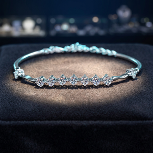 Exquisite S925 Sterling <b>Silver</b> Rhodium Plated Ladies Moissanite Emerald Cut Claw Setting <b>Bracelet</b> Light Luxury Bangles - Product Image 4