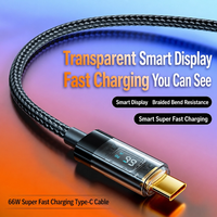 Câble de charge USB-A vers Type-C personnalisé avec affichage numérique, en nylon tressé noir, charge rapide PD, cordon de données pour appareils intelligents Type-C