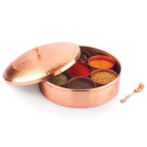 Boîte à épices en cuivre pur pour la cuisine indienne traditionnelle, boîte à épices en cuivre artisanale avec une finition polie élégante - Product Image 2