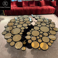 Table basse d'art de luxe moderne et unique, table basse ronde combinée, base noire brillante pour salon de villa, mobilier haut de gamme