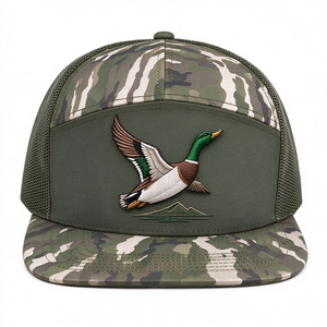 Gorra Trucker Unisex de 7 Paneles para Caza al Aire Libre, con Bordado Personalizado de Pato Mallard, Malla de Lona Camuflada, Ajustable con Cierre a Presión, para Camping - Product Image 2