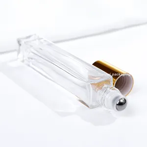 Fancy 10ml Double Wall Square Round Glass Roll On Bottle For Perfume Wholesale Slim 10ml Essential Oil Roller Bottle