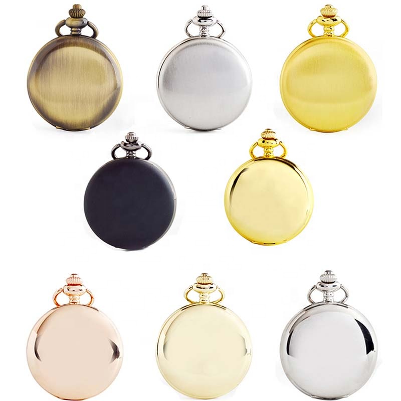 New Metal Pocket Watch Custom Glossy Laser Logo Lettering Retro Double-sided Light Quartz Chain Pocket Watch Wholesale