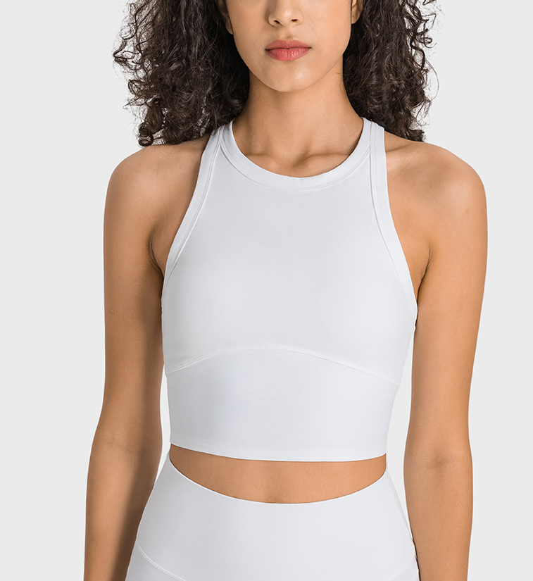 High Round Collar Yoga Vest With Width Bottom I-shaped Back Shockproof Side Breasts Exercise Sportswear Training Bra