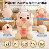 Vente en gros OEM Usine de jouets en peluche Personnalisé Cochon rose pastel doux 26 cm Bouteille de lait Rose poudré Coton PP Animal en peluche pour événements d'entreprise