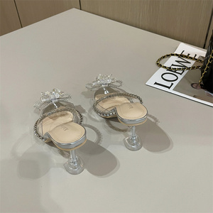 Nouvelles mules pour femmes printemps 2022, ornées de cristaux, à nœud, bout pointu, talon fin, chaussures pour femmes - Product Image 5