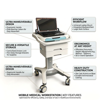 Chariot médical pour ordinateur portable avec tiroir, chariot mobile pour infirmières sur roulettes, poste de travail en ABS pour clinique et service