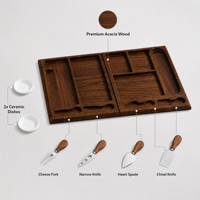 Ensemble de planches à charcuterie en bois d'acacia de qualité supérieure en forme de livre avec 4 couteaux à fromage et 2 plats, planche à fromage pliable en bois