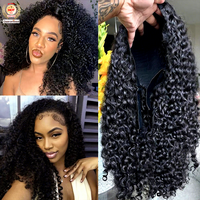 Perruques Sans Colle Onde d'Eau Prêtes à Porter 3 en 1, Mi-Perruques Cheveux Humains Densité 200% Fabriquées à la Machine, Perruques à Clips Avec Cordon de Serrage Sans Couture