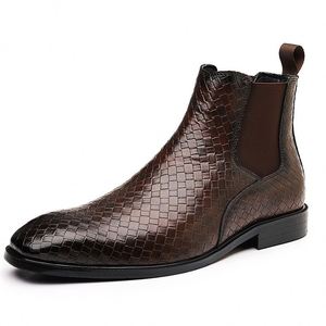Nouveauté Bottes Chelsea à motif tissé grande taille Bottes à la cheville tendance pour hommes Grande taille 38-48 - Product Image 3