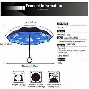 Paraguas Invertido Estético Personalizado con Mango en C, <span class=keywords><strong>Parasol</strong></span> Invertido de Doble Capa Autoportante para Regalo de Identidad de Marca Boutique - Product Image 6