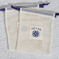 Draagbare katoenen mesh tas met trekkoord, biologisch, met aangepast logo bedrukt, voor zeep, fruit, cadeau, cosmetica, wasbenodigdheden, opbergzakje van mesh